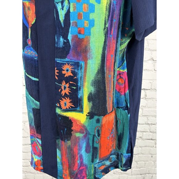 VTG CM Shapes Floral Colorful Button Shoulder Pad Short Sleeve Tunic Blouse M - Picture 7 of 9